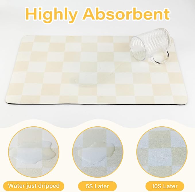 Checkered Dish Drying Mat for Kitchen Counter Coffee Mat Bar Accessories - Image 6