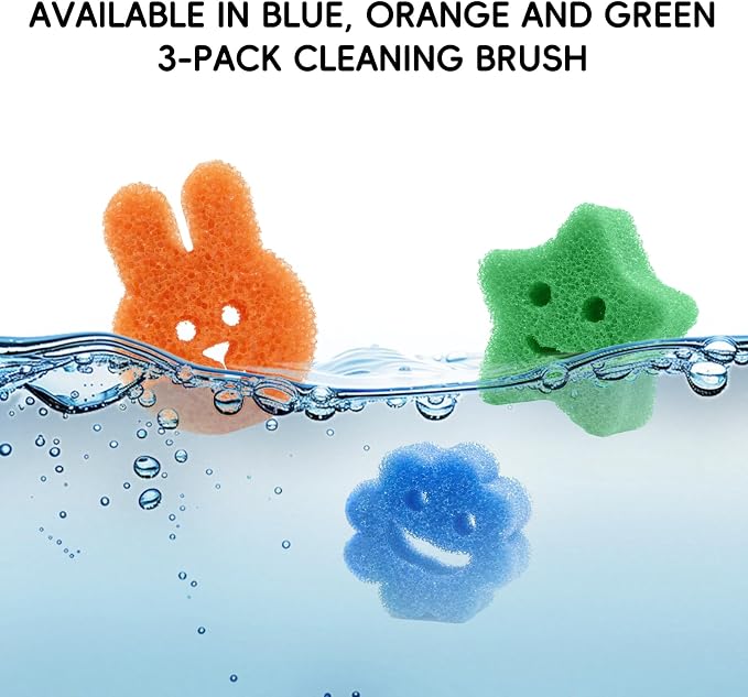 3pcs Functional Scrub Sponges Set, Dad Mom Daily Scrub Sponge Cute Animal Smile - Image 6