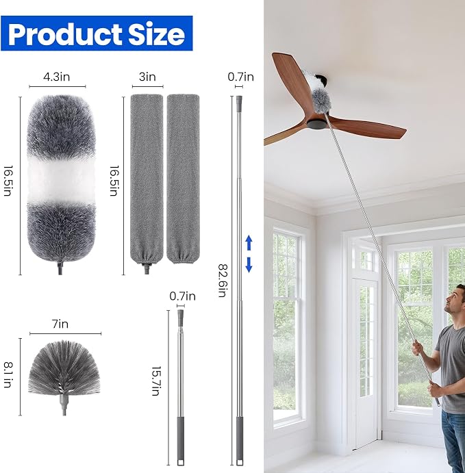 Extra-Long Dusters Kits with Extension Pole, 5 in 1 Cleaning Tools with - Image 2