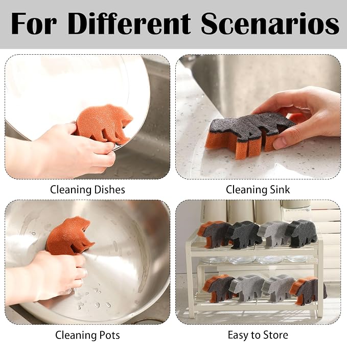 Tioncy 12 Pack Rustic Bear Kitchen Sponges Bulk 4 Colors Cute Dual Sided - Image 4