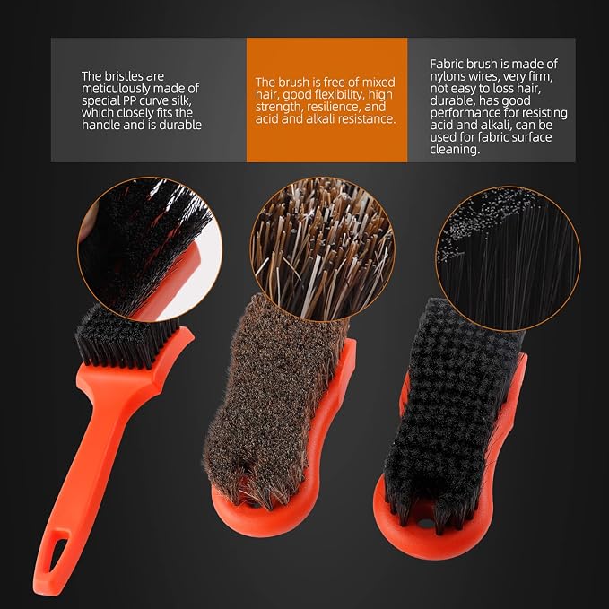SPTA 3Pcs Car Detailing Brush Kit, Leather & Textile Interior Brush, - Image 3