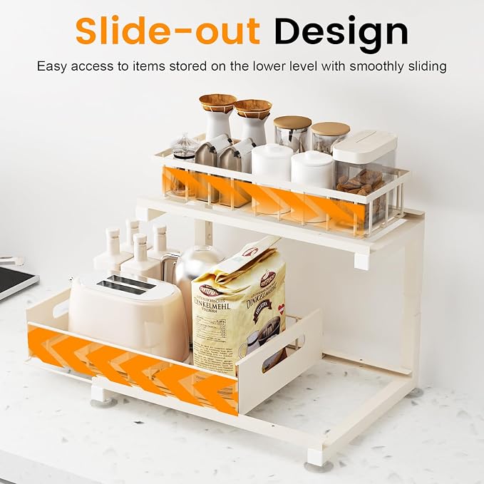 2 Pack Under Sink Organizer, 2-Tier Heavy Duty Metal Pull Out Cabinet Organizer - Image 2