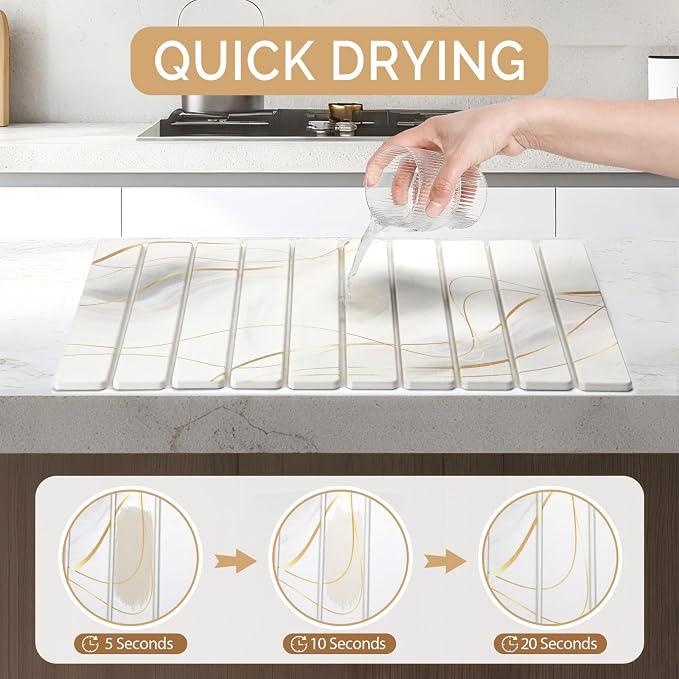 Large Stone Dish Drying Mat for Kitchen Counter, Foldable Water Absorbing - Image 3
