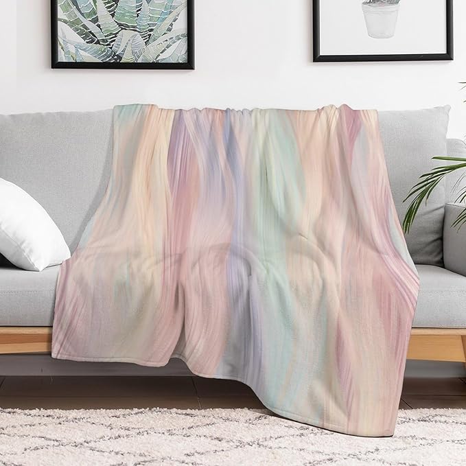 Fashion Gradient Blanket, Modern Abstract Art Colorful Pink Painting Strokes Pattern Soft Warm Cozy Plush Flannel Covers for Livingroom Bedroom Couch Chair Camping Travel Home Decor Tapestry 30x40in