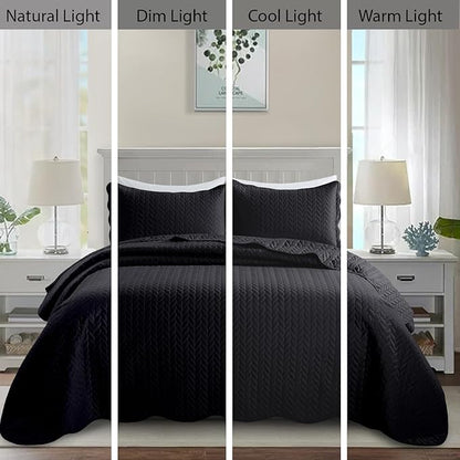 IR Imperial Rooms King Quilt Bedding Set Size (106" x 96") + 2 Pillow Shams (20" x 36"+ 2") - 3 Pcs All Season Lightweight Reversible Microfiber Coverlet Embossed Quilt Bedspread (Black)