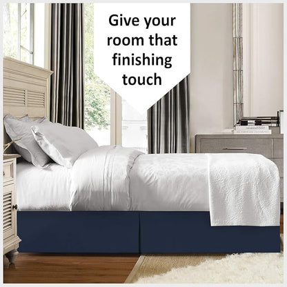 Bed Skirt - 100% Cotton 800 Thread Count Box Pleated Bed Skirt - Luxury Pleated Dust Ruffle, Hotel Quality Modern Bed Skirt, Easy Fit with 12 Inch Tailored Drop, California King, Navy Blue