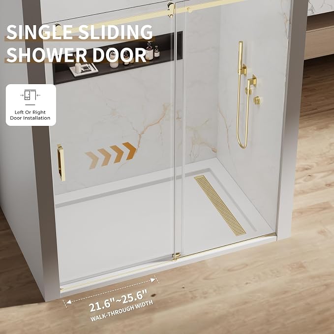 56-60" W x 74" H Frameless Sliding Shower Door, 5/16" Clear Tempered Glass - Image 7