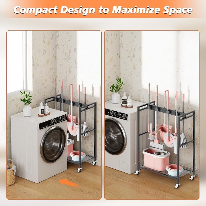 Broom and Mop Holder, Broom Closet Storage Cabinet, Cleaning Cart - Image 5