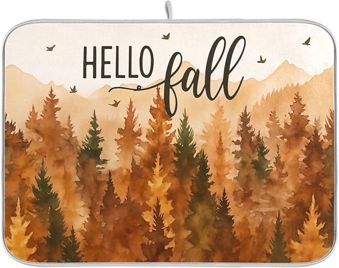 Hello Fall Forest Dish Drying Mat by Wamika