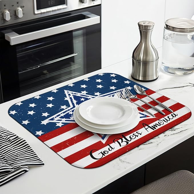 4th of July Dish Drying Mat for Kitchen Counter, Independence Day Stars - Image 3
