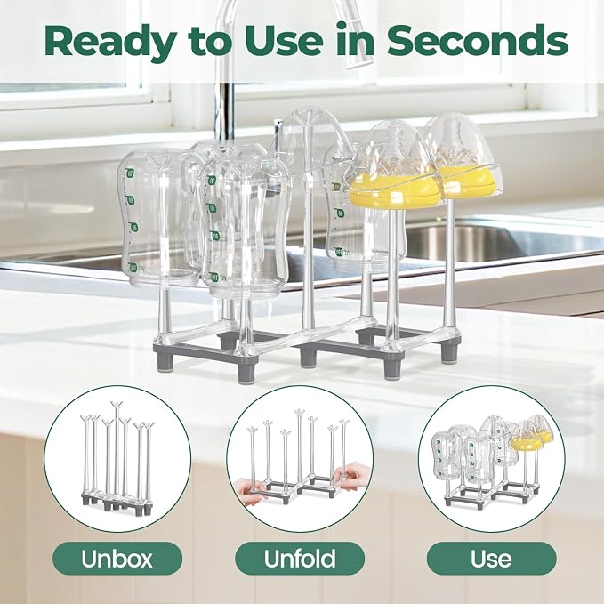EsLuker.ly Baby Bottle Drying Rack Plastic Vertical Dryer Holder, Foldable - Image 6