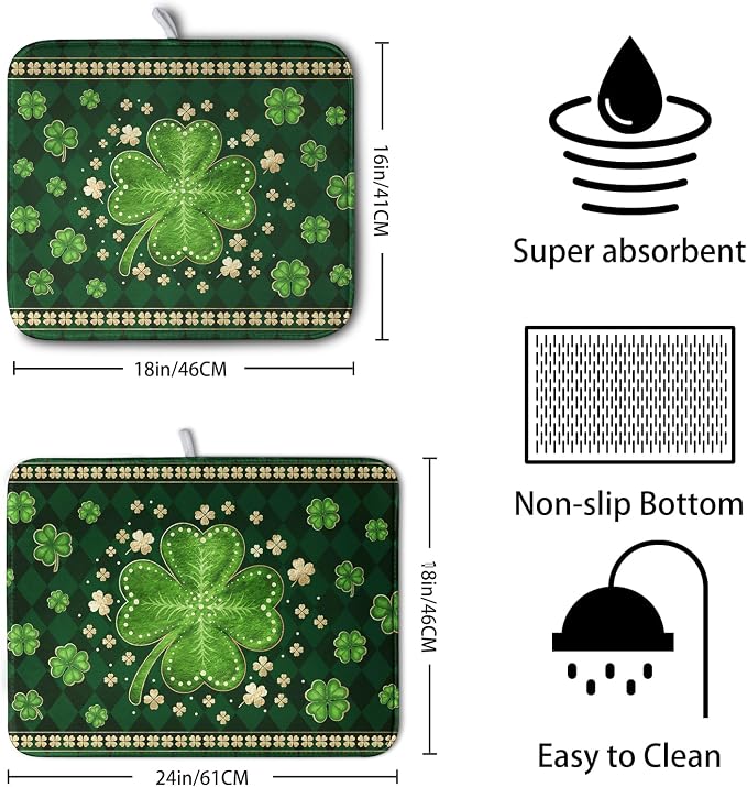 St Patrick's Day Green Shamrock Dish Drying Mat - Image 2
