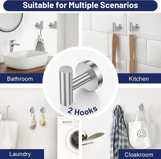 Brushed Nickel Bathroom Hardware Set, 4-Piece Towel Holder Set Include Double - Image 4