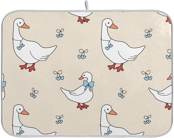 Goose Blue Hearts and A Bow Dish Drying Mat by OTVEE