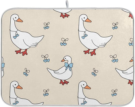 Goose Blue Hearts and A Bow Dish Drying Mat by OTVEE