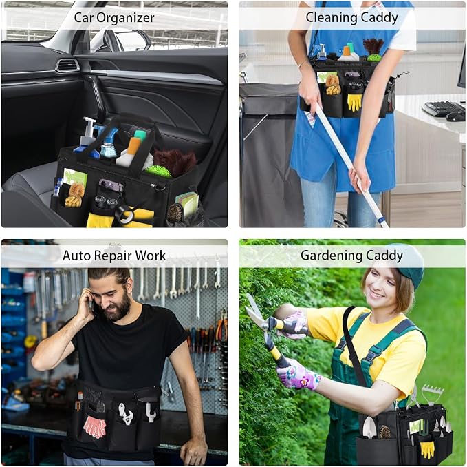 Large Cleaning Caddy Tote with Removable Divider, Heavy-Duty Wearable Apron - Image 7
