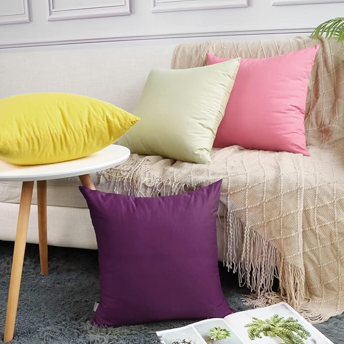 4-Pack 100% Cotton Comfortable Solid Decorative Throw Pillow Case,Thmyo Square Cushion Cover Pillowcase Sublimation Blank Pillow Covers DIY Throw Pillowcase(20x20 inch/ 50x50cm,Dark Reddish Purple)