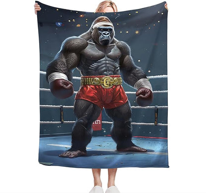 Gorilla Boxing Throw Blanket - Funny Boxing Gifts and Decor - Soft, Warm, Cozy Fleece Blanket for Men, Women, Boys, Girls - 50"x40"