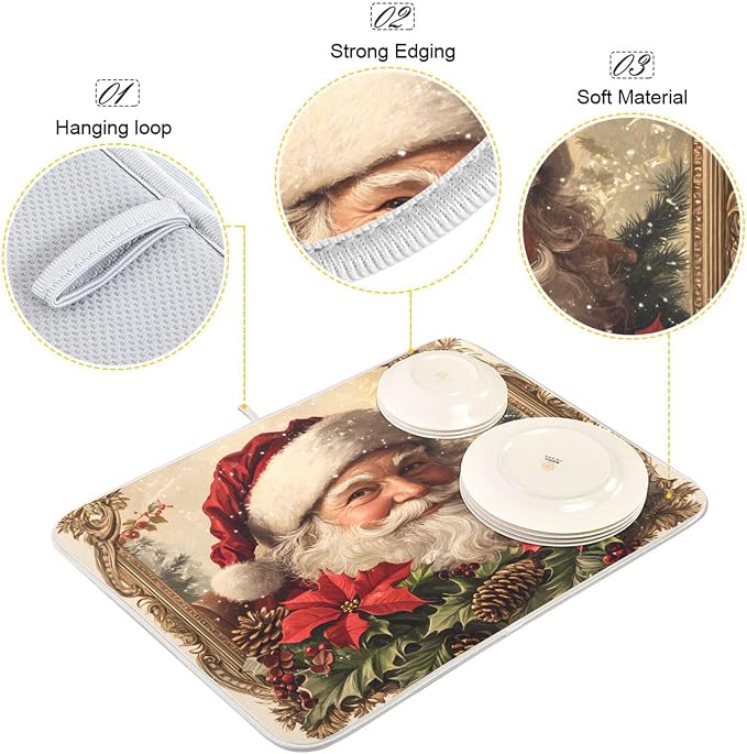 Christmas Santa Claus Poinsettia Dish Drying Mat - Image 4