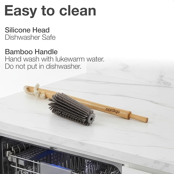 Extra Long Bottle Brush – 16" Bamboo Handle & Flexible Hygienic Silicone Head – - Image 7