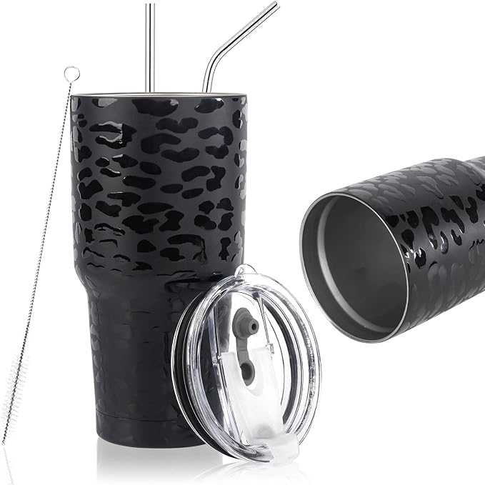 D·S 30oz Black Leopard Tumbler Stainless Steel Insulated Travel Mug - Image 2