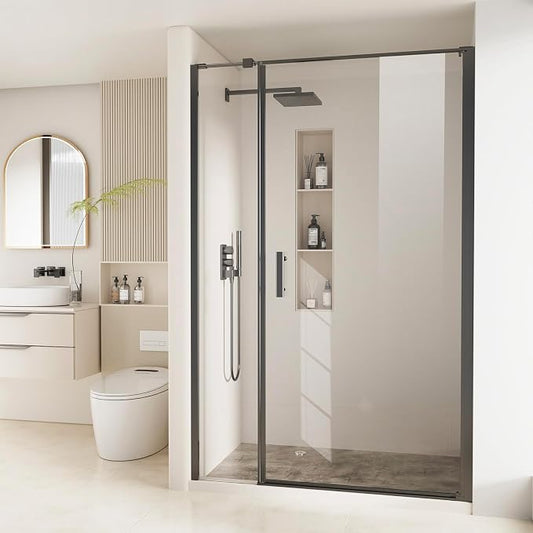 Bathbliss Framed Pivot Shower Door, Glass Shower Door in Matte Black, 58.5" to by Unknown