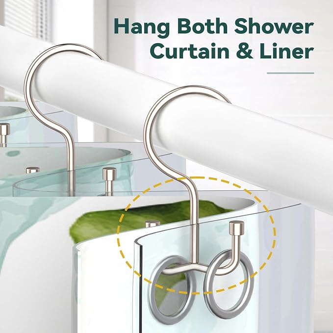 Goowin Shower Curtain Hooks, Shower Curtain Rings, Metal Shower Curtain Hangers - Image 5