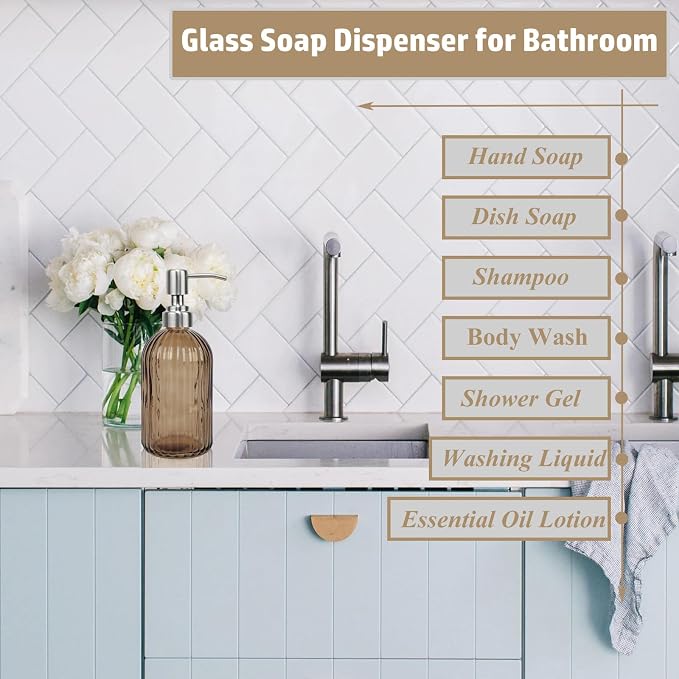 14Oz Brown Soap Dispenser Bathroom, Refillable Dish Soap Dispenser - Image 7