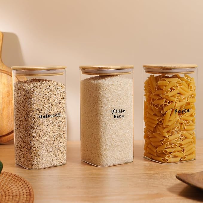 3 Pcs Square Glass Pantry Storage Containers - 52oz Thicken Glass Food Storage - Image 8