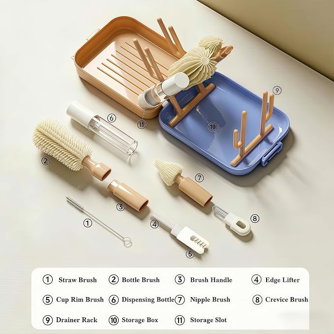 8-in-1 Baby Bottle Brush Set, Silicone Baby Bottle Cleaning Kit - Image 2