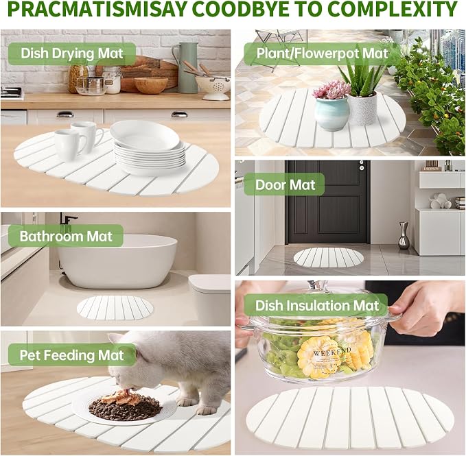 Stone Drying Mat for Kitchen Counter Oval, 23.62"x15.35", Collapsible Quick Dry - Image 4