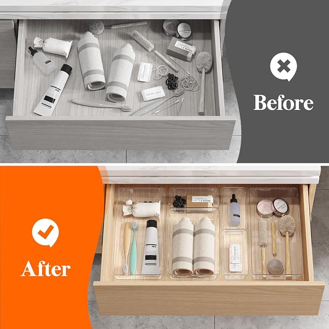 Lifewit 6 Pcs Large Bathroom Drawer Organizers, 3 Sizes Clear Plastic Storage - Image 7