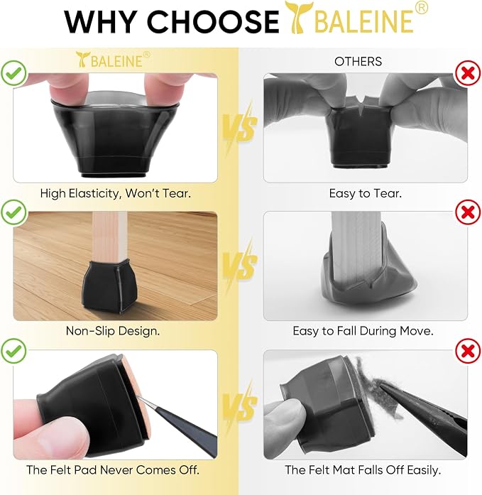 BALEINE 24 Pack Silicone Chair Leg Floor Protectors, Stool Leg Protectors Cap - Image 3