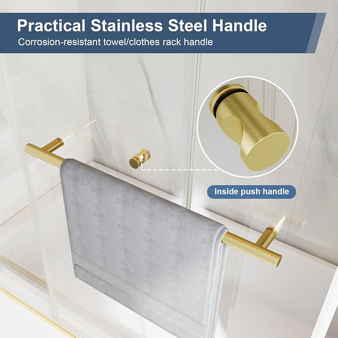 Frameless Bathtub Shower Door, 55-60" W x 60" H Double Sliding Tub Shower Door - Image 5
