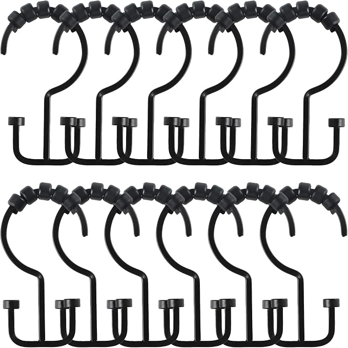 Utopia Alley HK1BK Deco Flat Double Roller Shower Curtain Hooks; Black - Image 4
