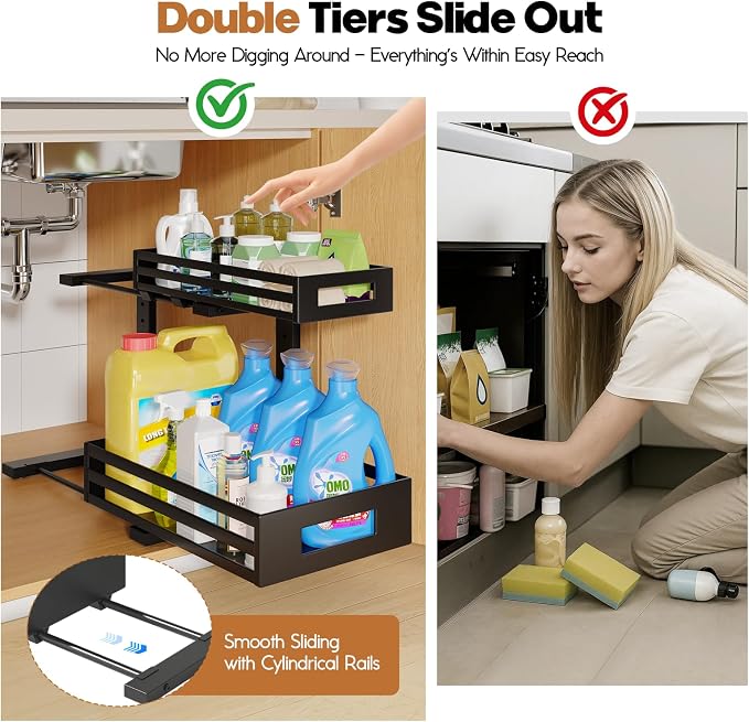 2-Pack Under Sink Organizers and Storage, 2-Tier L Shape Pull Out Cabinet - Image 3