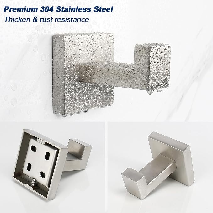 NearMoon Bath Towel Hooks -SUS304 Stainless Steel Square Clothes Robe Hooks - Image 3
