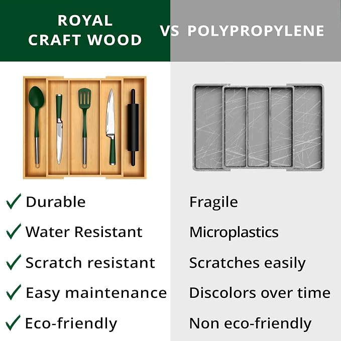 ROYAL CRAFT WOOD Luxury Bamboo Kitchen Drawer Organizer - Image 9