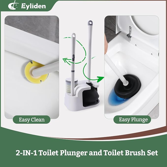 Eyliden Disposable Toilet Brush and Plunger Combo | 2-in-1 Toilet Bowl Wand Kit - Image 3