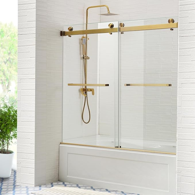 Brushed Gold Shower Door Tub by Glazenclos