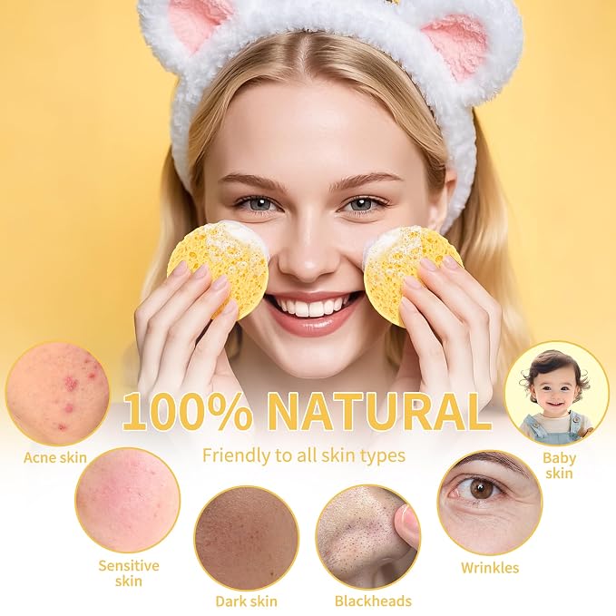 100-Count Compressed Facial Sponges, Natural Cosmetic Spa Sponges - Image 5