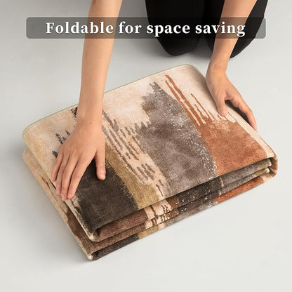 Ciicool 2x6 Washable Runner Rug, Modern Abstract Hallway Rugs Runner, Non-Slip Thin Accent Rug Lightweight Brown Grey Print Distressed Carpet for Laundry Entryway Bedroom Kitchen Indoor