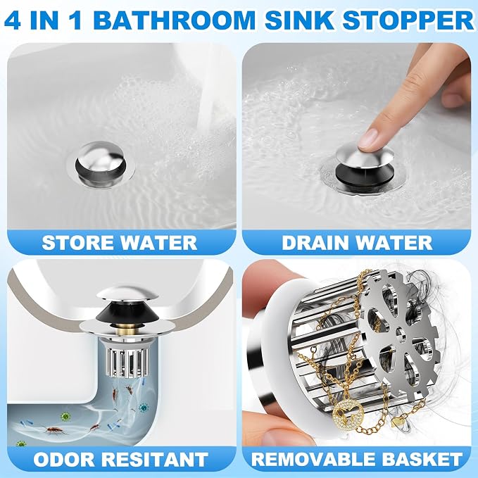 Universal 4 in 1 Bathroom Sink Stopper - Image 3