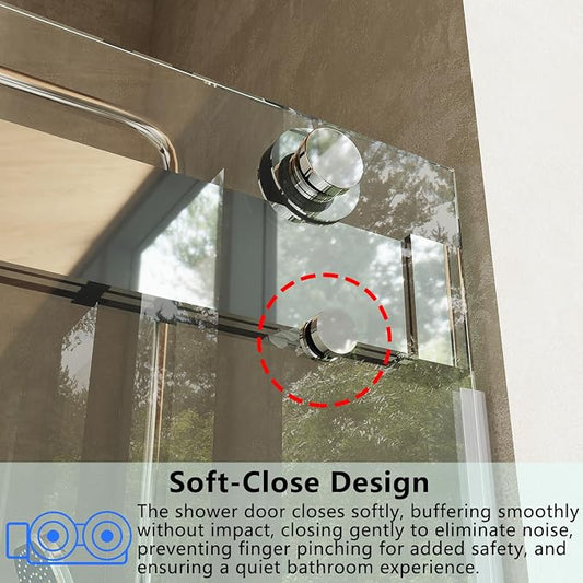 Frameless Soft Close Shower Door, 79 "H, 3/8" Clear Tempered Glass, Double - Image 2