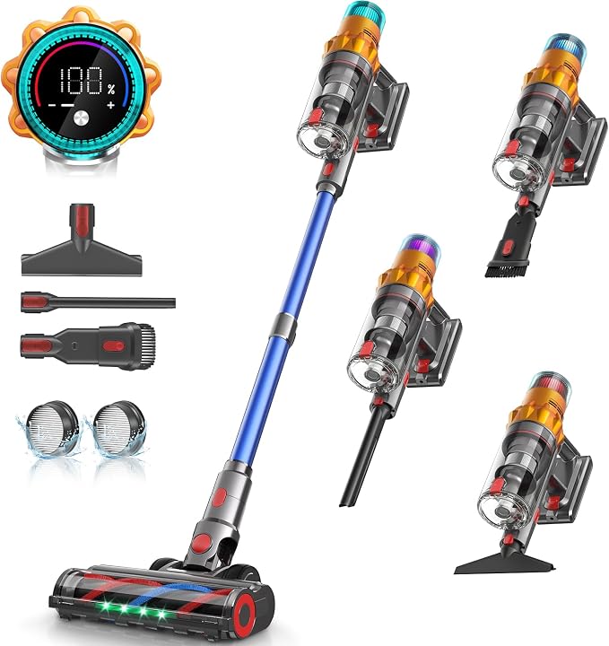 S8 Cordless Vacuum Cleaner, 600W 48Kpa Up to 65mins Stick Vacuum Rechargeable by REBANIC