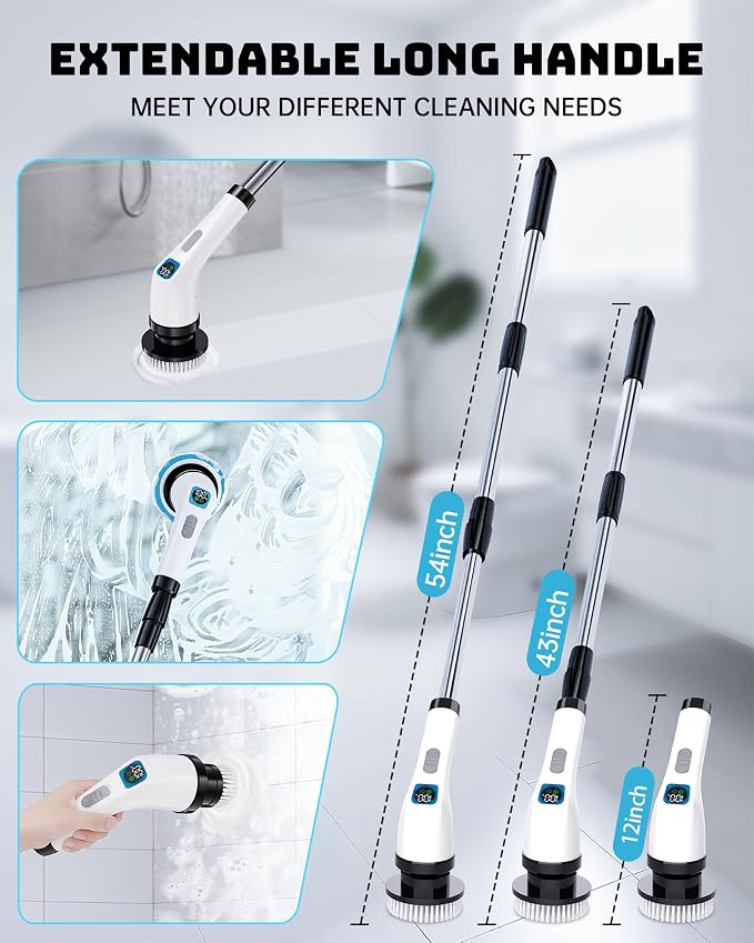 Electric Spin Scrubber, IPX7 Shower Scrubber 7 Replaceable Brush Heads-90Mins - Image 4
