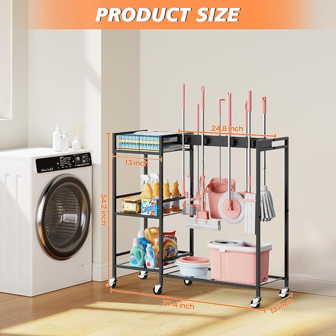 Broom and Mop Holder, Broom Closet Storage Cabinet - Image 2