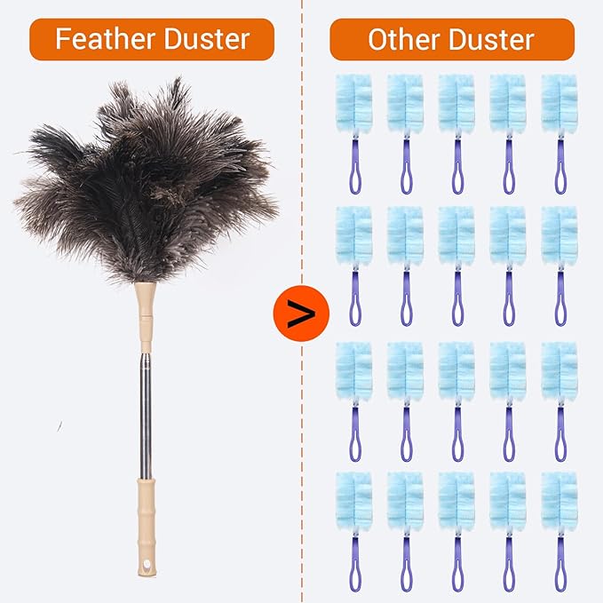 Extendable Ostrich Feather Duster, Natural Ostrich Feathers Long Handle Duster - Image 2