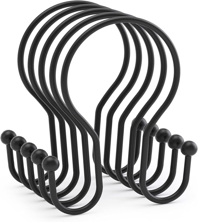 AmazerBath Shower Curtain Hooks Black Shower Curtain Rings, Simple Double Hook - Image 9