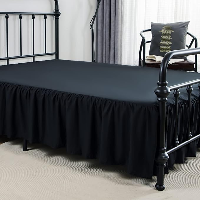 Bed Skirt Twin Size Ruffled Bed Skirt with Split Corners, 14 Inch Drop Dust Ruffle Bed Skirts with Platform, Black